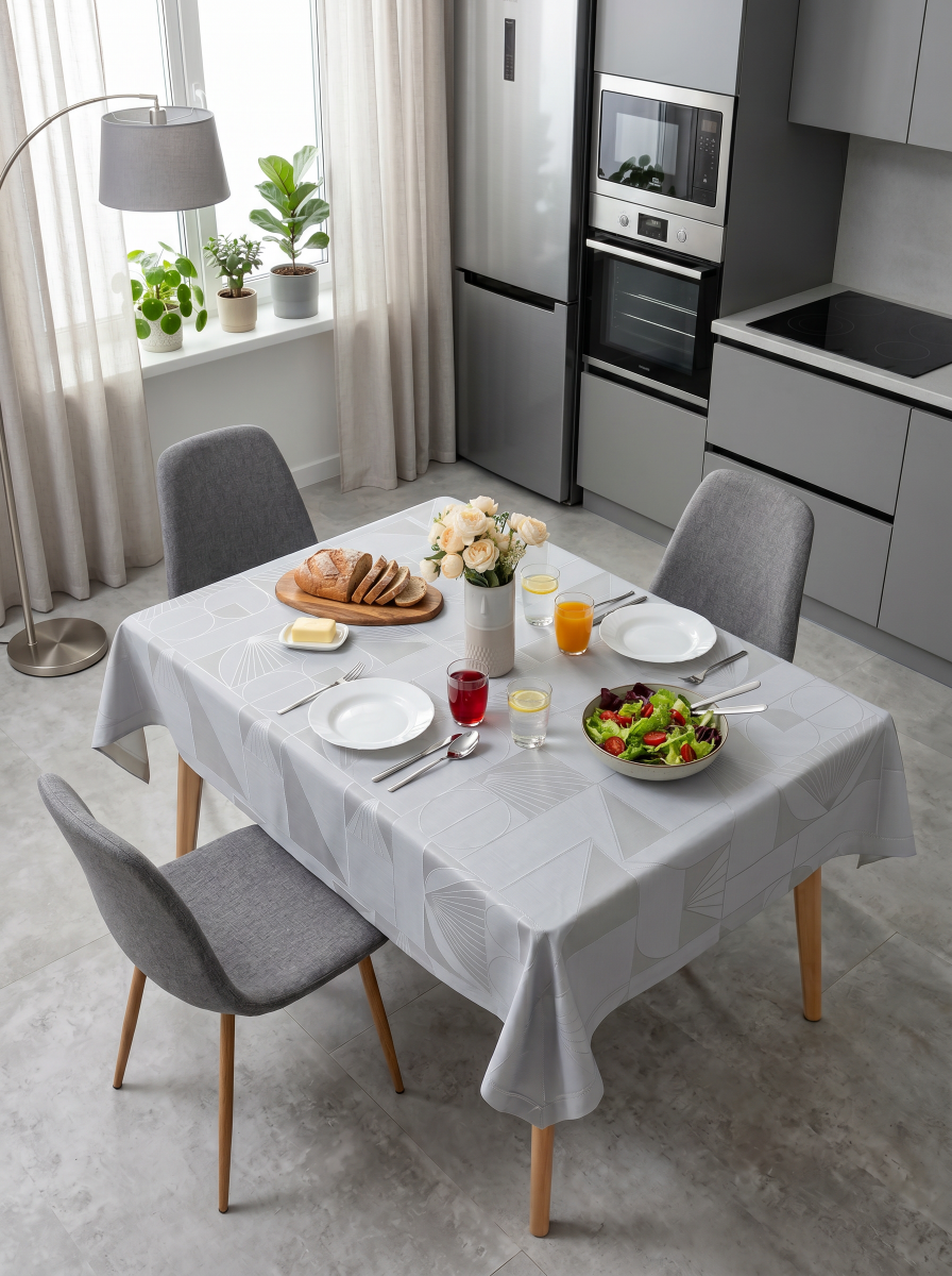 Клеенка Flora 140 см арт. LBZ-81280F1 SILVER Геометрия бланко