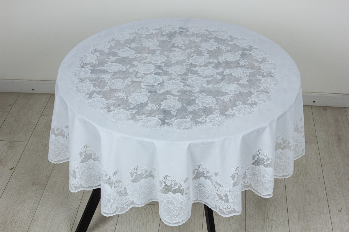 Готовая (в инд. упак.) Скатерть Ажурная Dia Rose круг. д.152 бел.