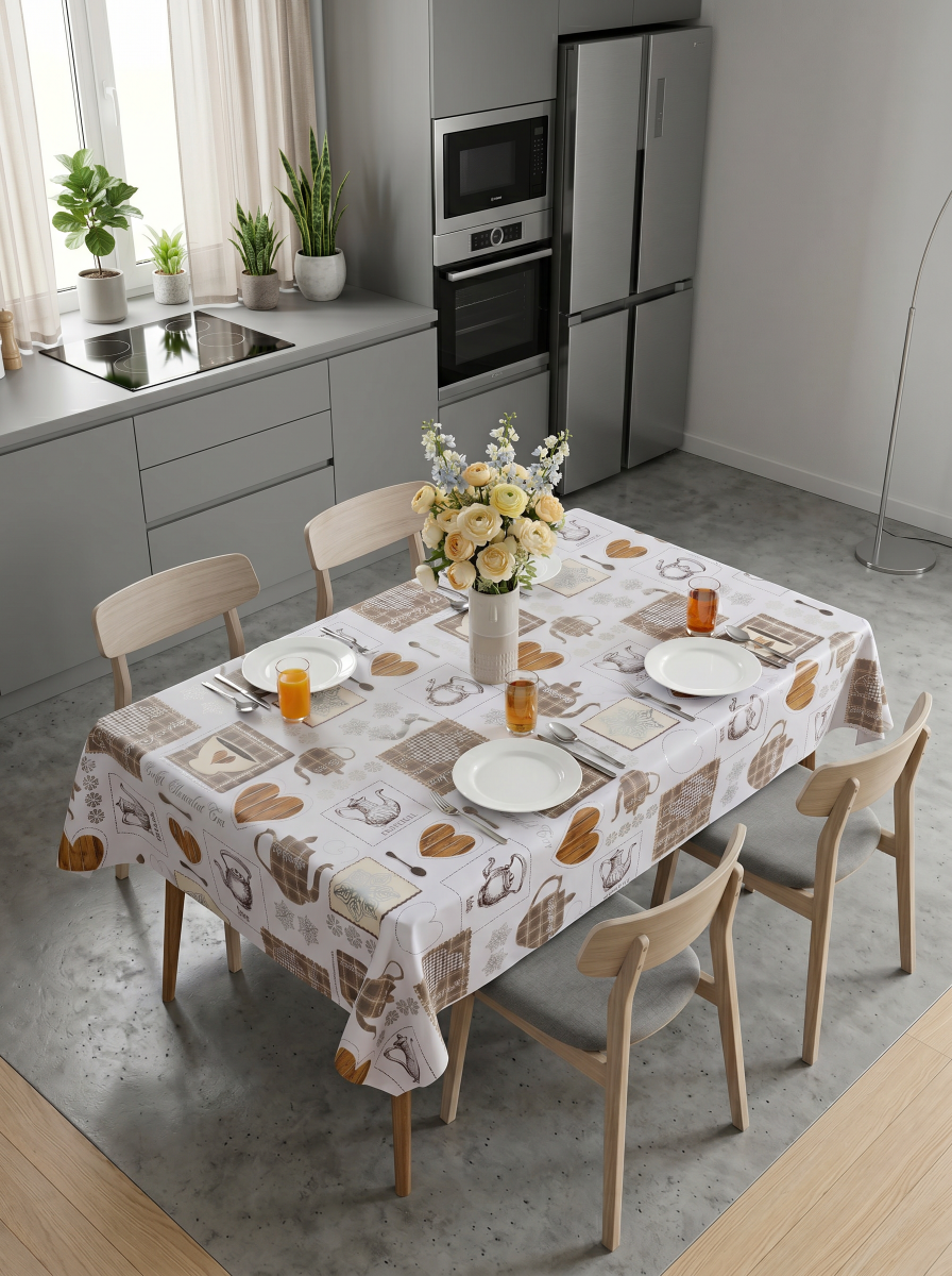 Клеенка Flora 140 см арт. TPW-1236X1-S Кофе и чай, кремовая